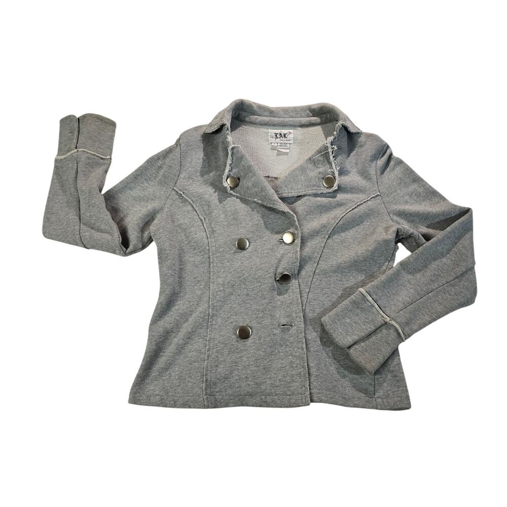 LAL (Live a Little) Women’s Large Gray Knit Jacket Raw Edge - Missing Buttons